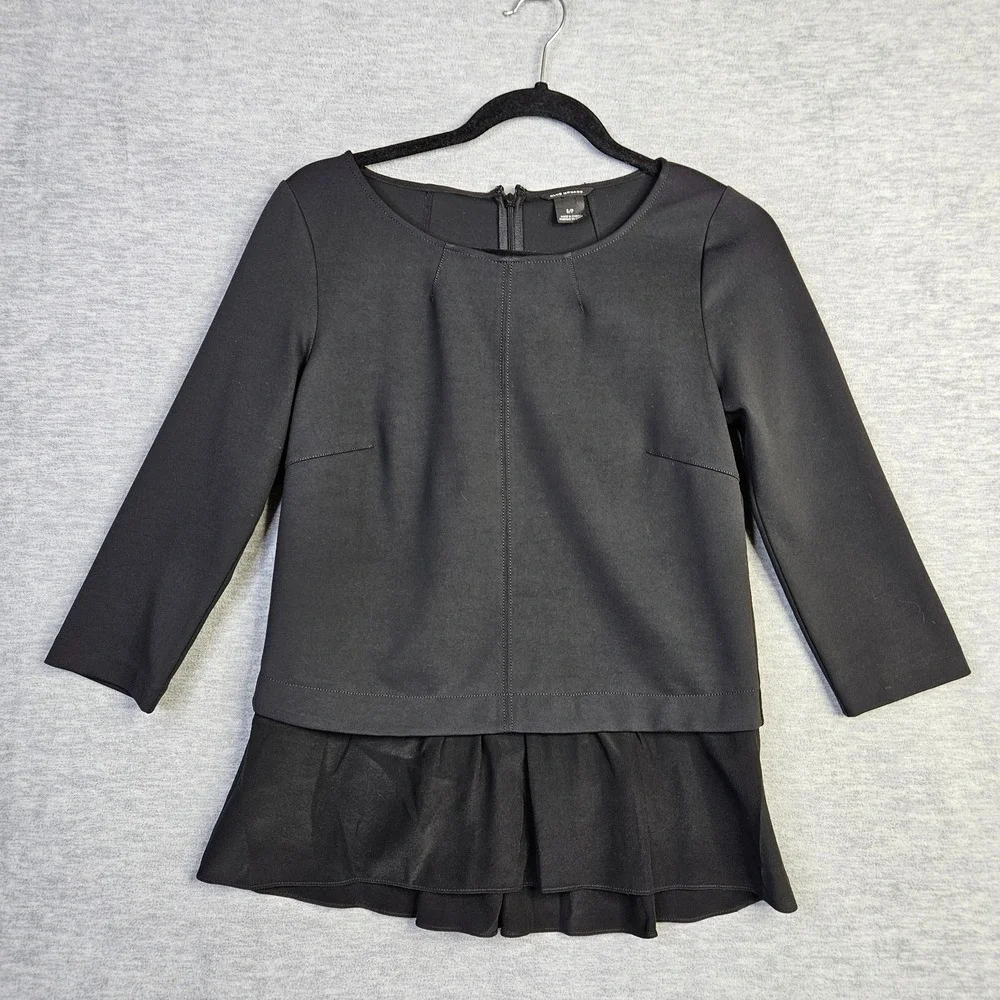 Club Monaco Women Black Peplum Top Size S/P 3/4 Sleeve Minimalist Blouse